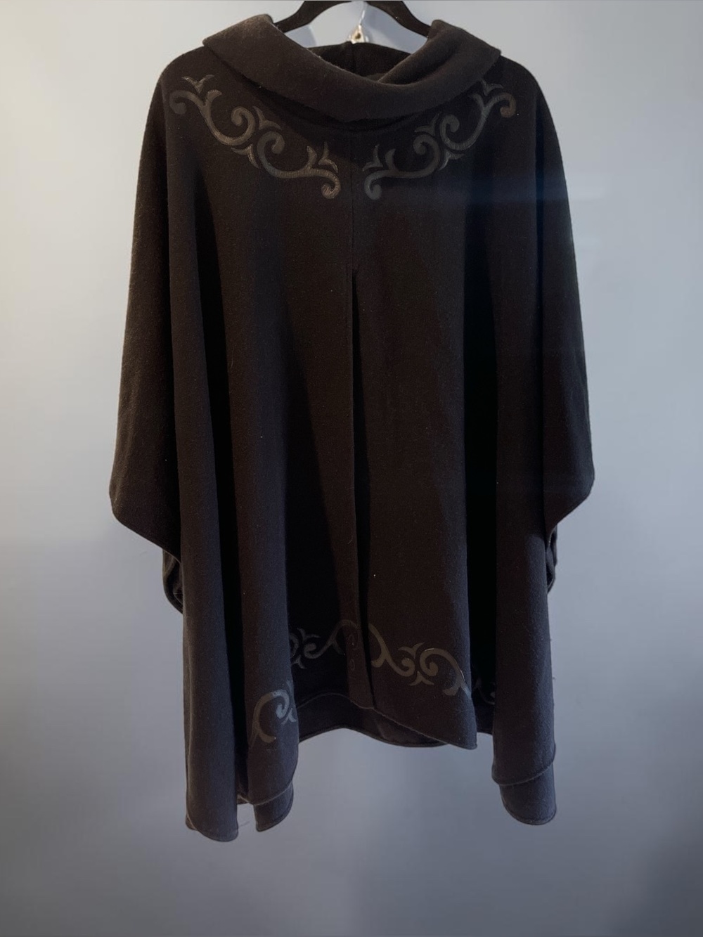 Black Cowl Neck Women's Cape with Subtle Scroll Accent
